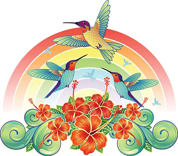 Vector illustration of Tropical background with the humming-bird
