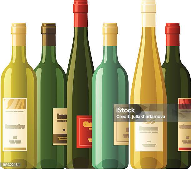 Assortiment De Bouteilles De Vin Vecteurs libres de droits et plus d'images vectorielles de Étiquette - Étiquette, Bouteille de vin, Fond blanc