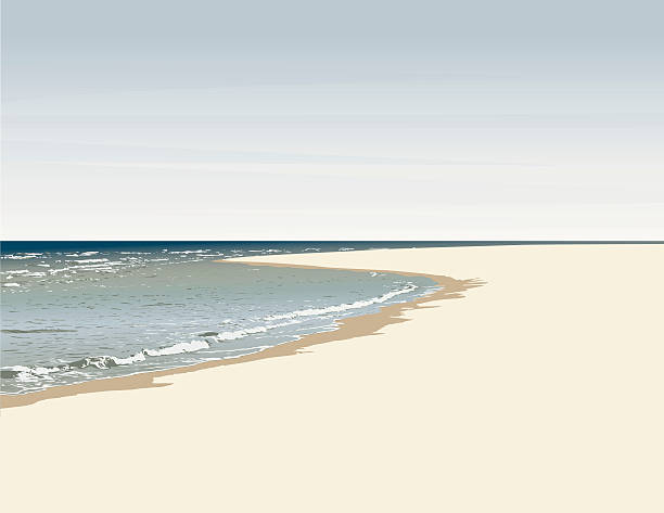 Playa tropical playa con olas - ilustración de arte vectorial