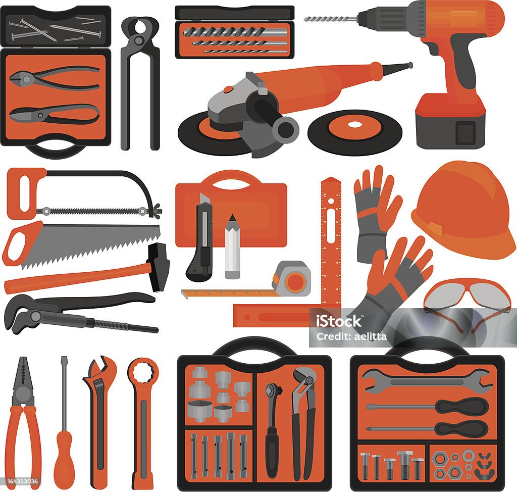 Craft icons – Hand tools (Set 1) "Icons of tools for engineering, carpentry, plumbingA|" Adjustable Wrench stock vector