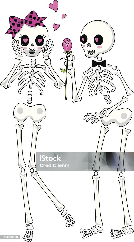 Skeleton Love Male Skeleton giving rose to a Female Skeleton - Vector Cartoon stock vector