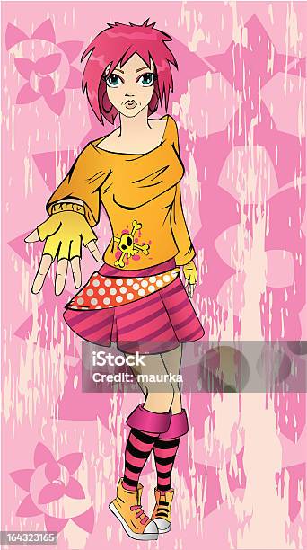 Привлекательная Emo Девочка С Розовые Волосы — стоковая векторная графика и другие изображения на тему Векторная графика - Векторная графика, Взрослый, Девушки