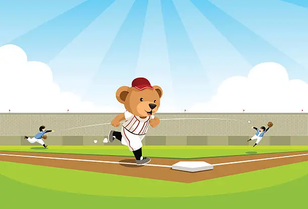 Vector illustration of Baseball bear running to base