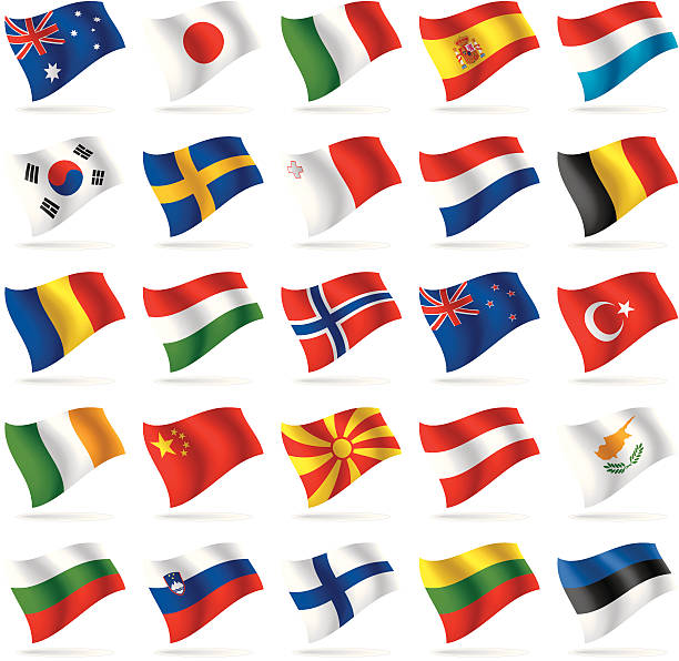 zestaw flagi świata 2 - japan spain stock illustrations