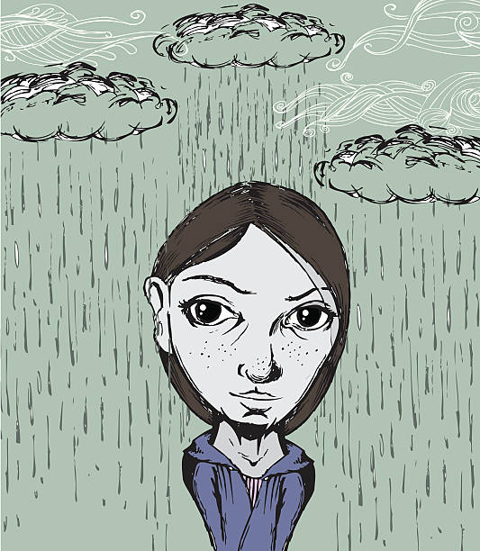 Moody fille avec des nuages et de la pluie - Illustration vectorielle