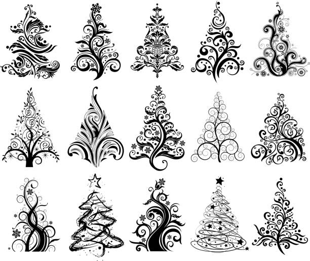 illustrazioni stock, clip art, cartoni animati e icone di tendenza di insieme di alberi di natale di lusso - deco decoration christmas christmas tree