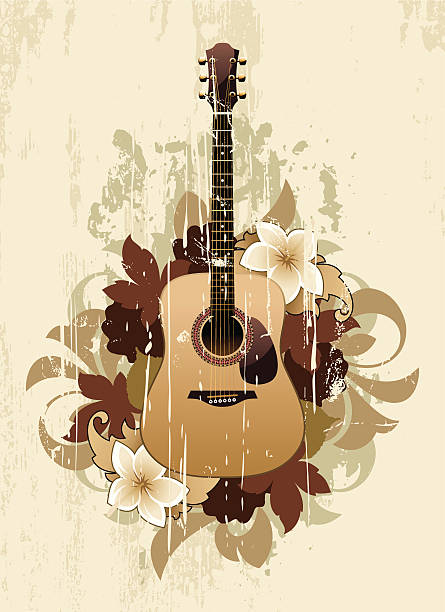 Floral abstract with guitar vector art illustration