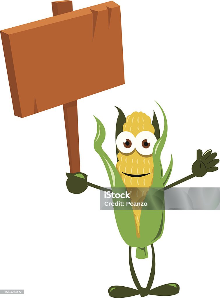 Funny Corn with Wooden Sign a vector cartoon representing a funny corn holding a wooden sign Agriculture stock vector