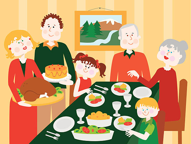Family Dinner vector art illustration