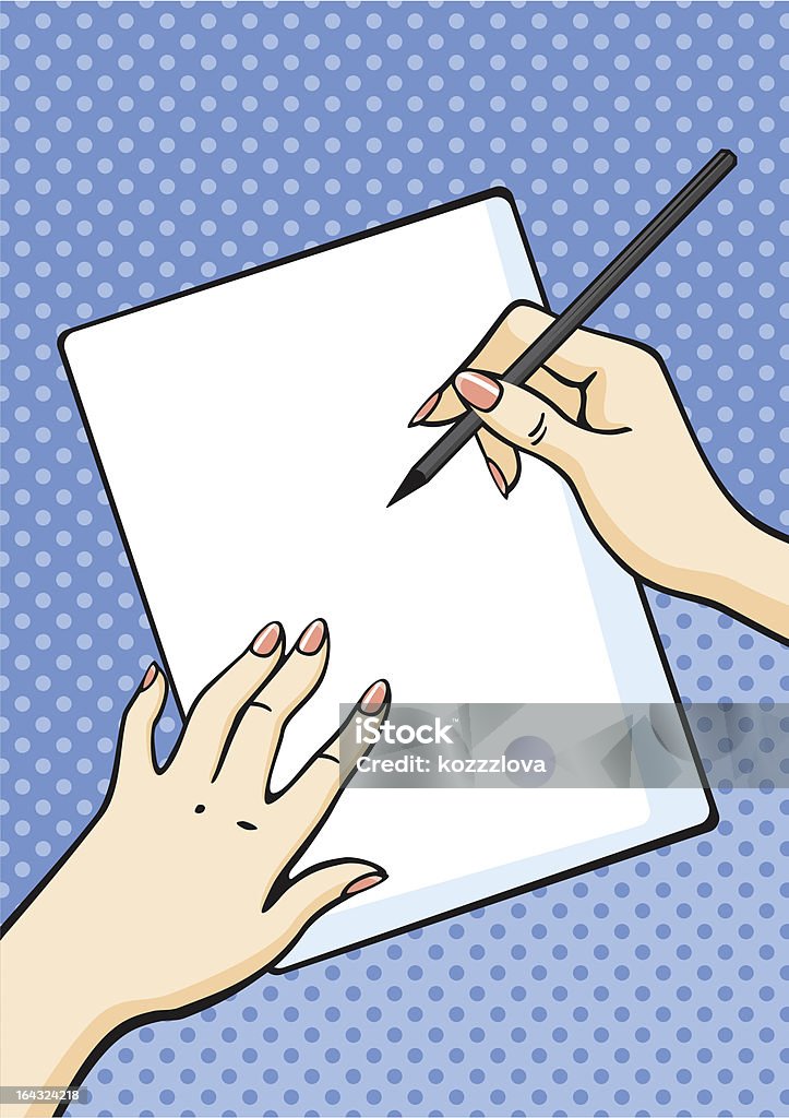Hands With Pencil And Paper Stock Illustration - Download Image Now - Pen,  Pop Art, Comic Book - iStock