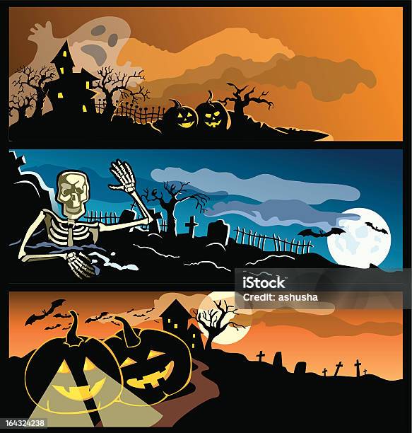 Vetores de Banners De Halloween e mais imagens de Assustador - Assustador, Braço humano, Cemitério