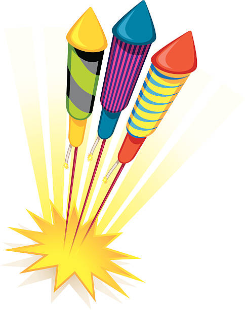 Firework rockets vector art illustration