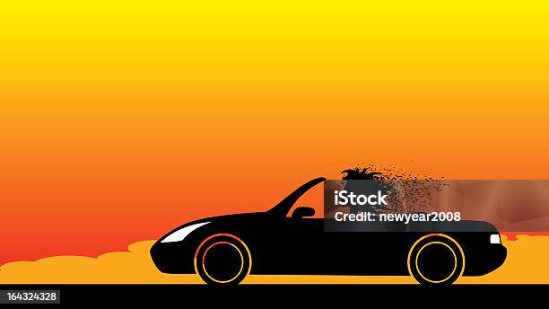 Silhouette Of Woman Driving Convertible Against Sunset Sky Stock Illustration - Download Image Now