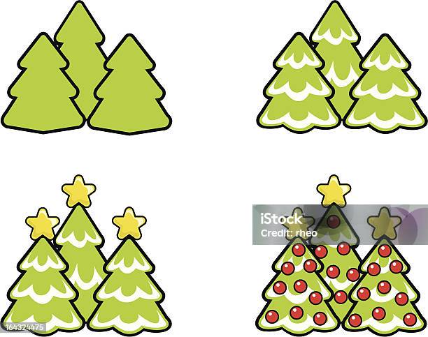 Árvores De Natal De Inverno Star Decoração - Arte vetorial de stock e mais imagens de Banda desenhada - Produto Artístico - Banda desenhada - Produto Artístico, Bola de Árvore de Natal, Comemoração - Conceito