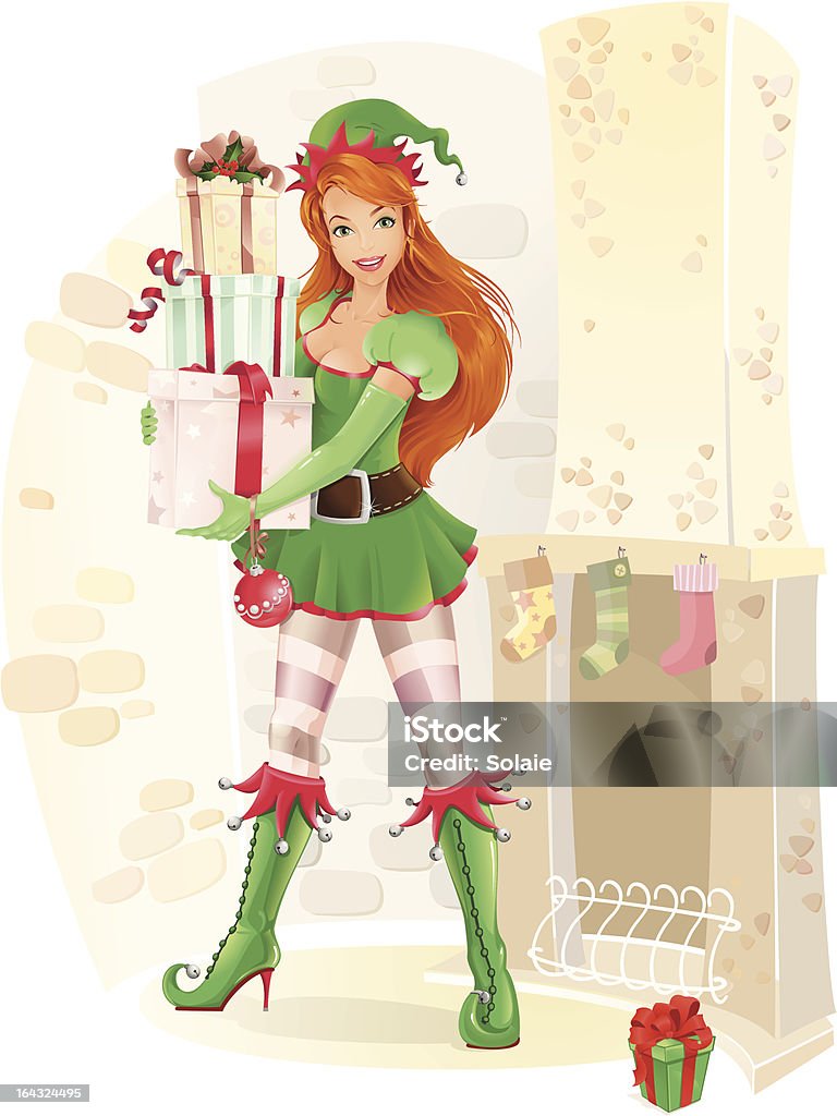 かわいい女性の elf は、クリスマス - エルフのロイヤリティフリーベクトルアート