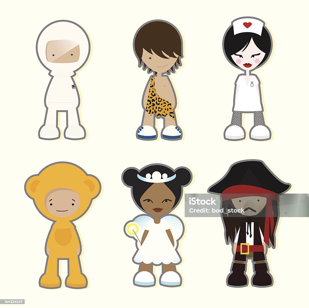 Fancy Dress Characters "Characters in fancy dress costume, including astronaut, cave man, nurse, teddy bear, fairy or angel and pirate." Tarzan - Fictional Character stock vector