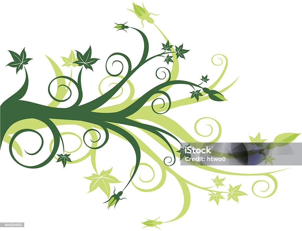 グリーンの花スクロール、の葉と花 - イラストレーションのロイヤリティフリーベクトルアート