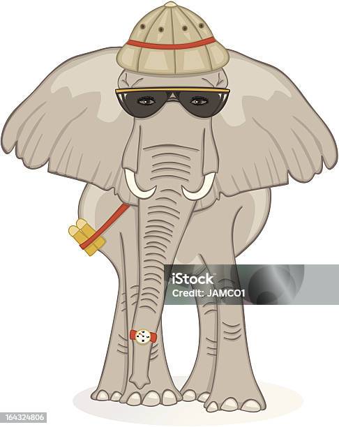 Elefante No Safari - Arte vetorial de stock e mais imagens de Chapéu de Safari - Chapéu de Safari, Animal, Animal de Safari