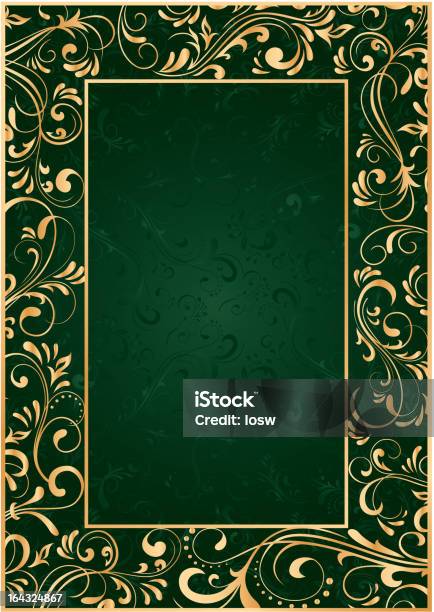 Montatura In Oro Su Sfondo Verde - Immagini vettoriali stock e altre immagini di Angolo - Forma - Angolo - Forma, Arredamento, Barocco