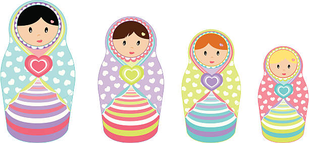 ilustraciones, imágenes clip art, dibujos animados e iconos de stock de muñecas anidado - babushka russian nesting doll doll green