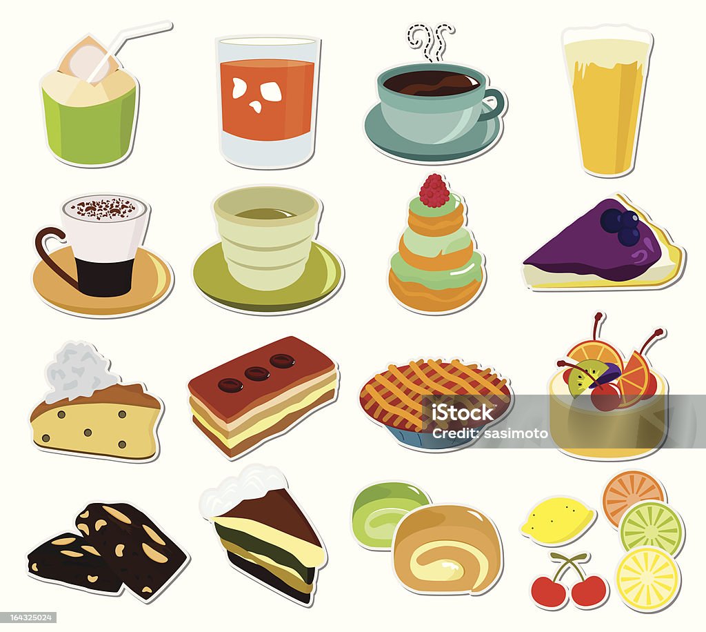 Vektor-Icons: Heiße Getränke (Kaffee, Tee, Schokolade) & Kuchen Set#3 - Lizenzfrei Ananastorte Vektorgrafik