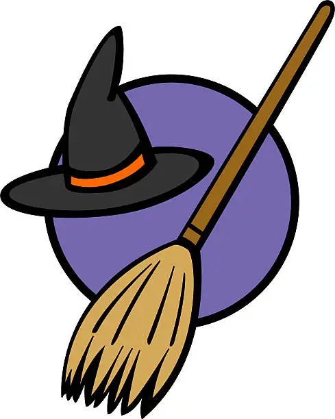 Vector illustration of witch hat and broom