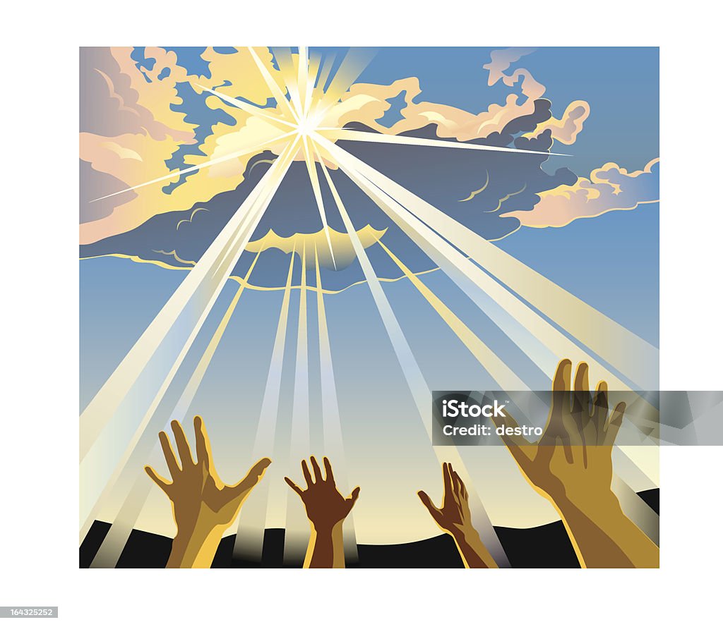 Руки, Поднятые вверх на отправление религиозного культа - Векторная графика Бог роялти-фри