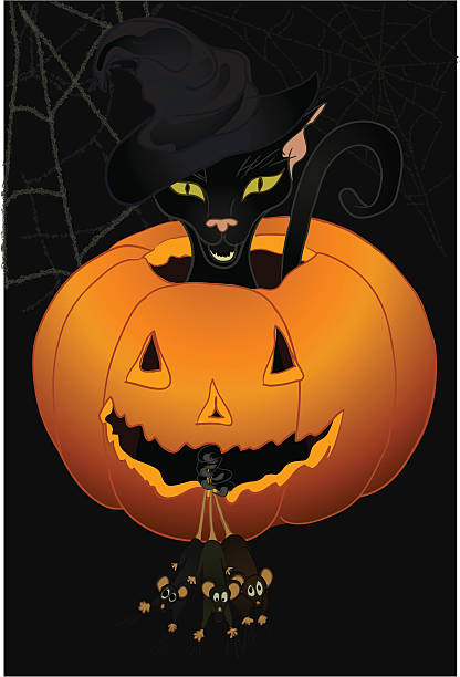 Halloween cat – artystyczna grafika wektorowa