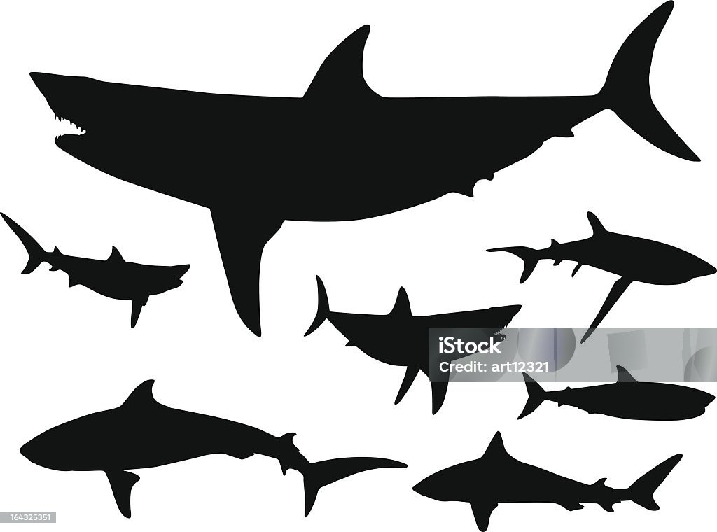 Requins dans la Silhouette de l'eau - clipart vectoriel de Requin libre de droits