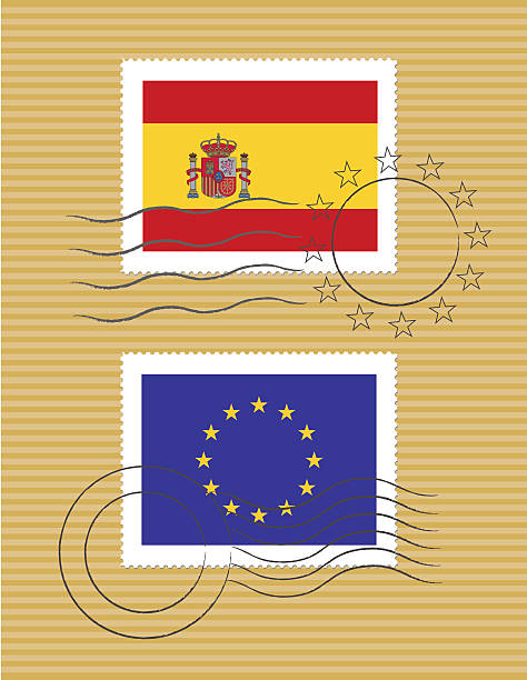 Spain and European Union - stamps with flag vector art illustration