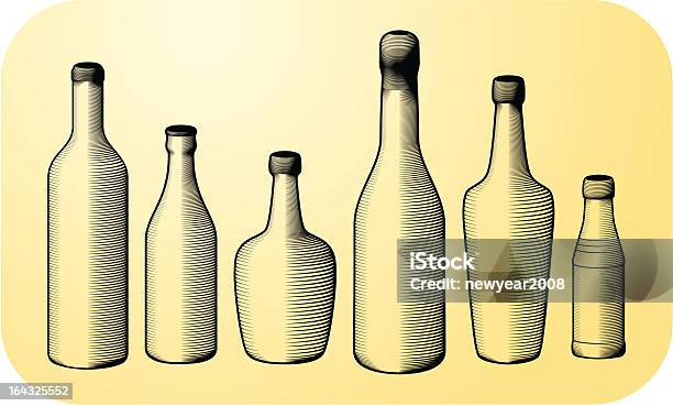 Collezione Di Bottiglie Di Fotoincisione - Immagini vettoriali stock e altre immagini di Silografia - Silografia, Acquaforte, Bottiglia
