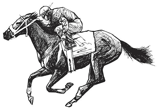 ilustrações, clipart, desenhos animados e ícones de desenho de um cavalo e o cavaleiro - jóquei