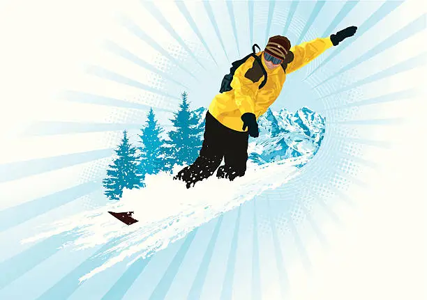 Vector illustration of Snowboarder off-piste