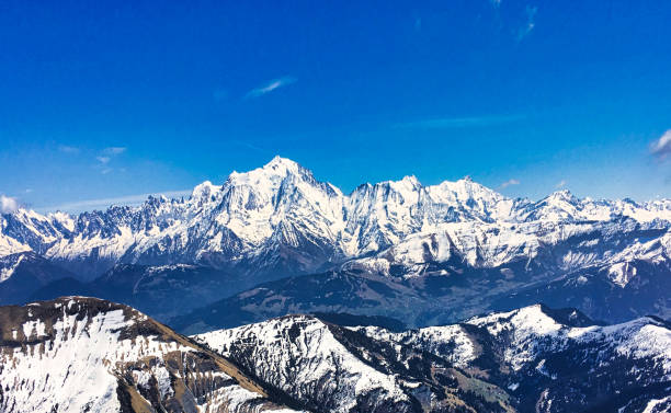 la Clusaz, France - April 20 2017: view of the peaks of the mont blanc mountain in snow