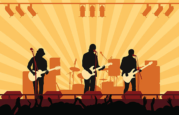 Vector illustration of rock band playing concert on stage vector art illustration