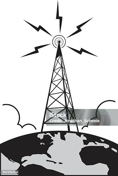 Graphic Of Radio Tower With Waves Stock Illustration - Download Image Now - Communications Tower, Planet - Space, Illustration