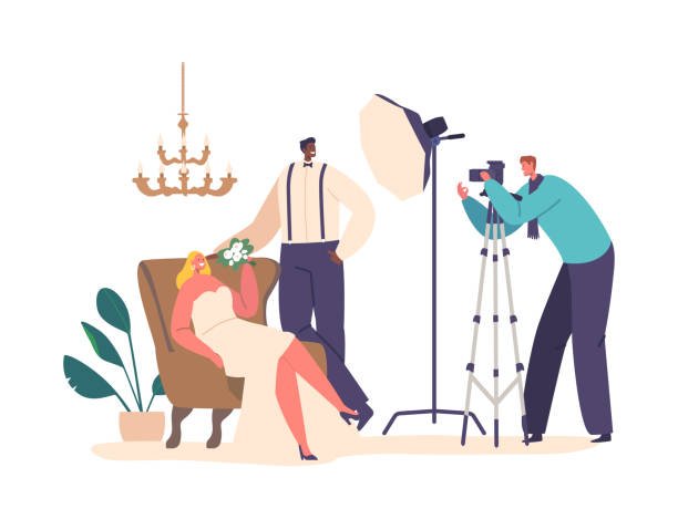 istock Newlywed Characters Capture The Magic Of Special Day With A Studio Wedding Photo Session with Professional Lighting 1643266495
