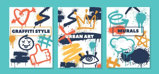 Vector illustration of Vibrant Graffiti Banners Showcasing Urban Art And Creativity. Bold Colors, Intricate Designs, And Expressive Messages