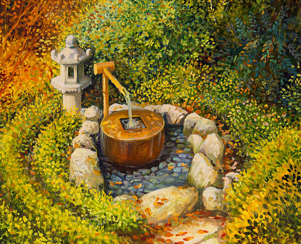 ilustrações, clipart, desenhos animados e ícones de aroma de tranquilidade - bamboo fountain illustrations