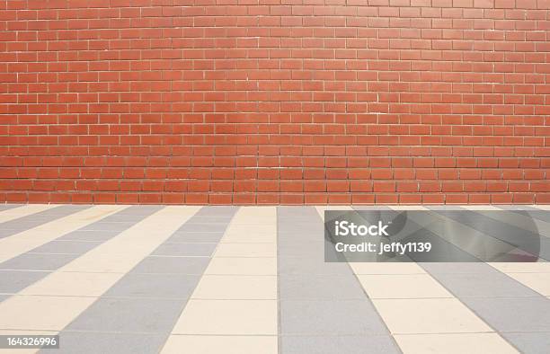 Red Brick Wall And Tiled Floor Stock Photo - Download Image Now - Backgrounds, Block Shape, Brick Wall