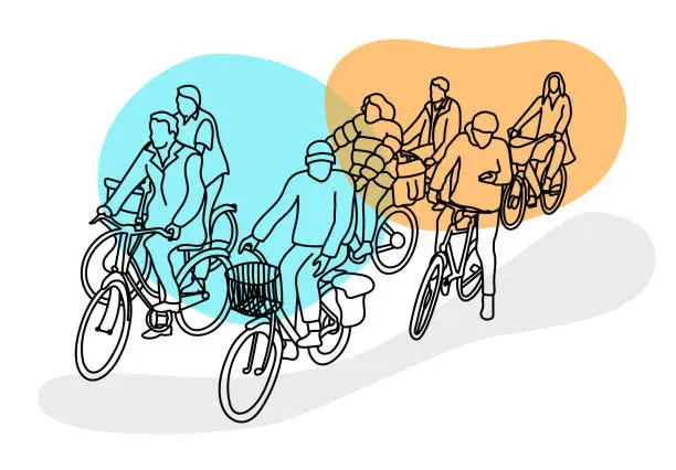 Vector illustration of Los Angeles Cyclists Crowd Orange