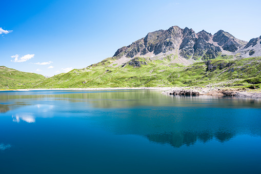 The beautiful blue colored lake del Toggia, in Northern Italy (Piedmont), near the Swiss border.