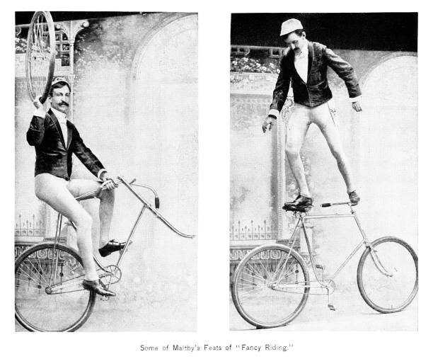 Wilburt Stevens Maltby  doing stunt tricks on a bicycle. Photo engraving published 1896. Original edition is from my own archives. Copyright has expired and is in Public Domain.