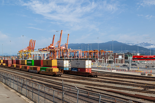 Port of Vancouver, British Columbia, Canada - July 8, 2023. The Port of Vancouver is the largest port in Canada.