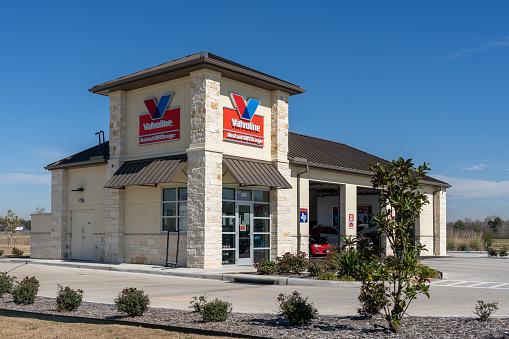 Pearland, TX, USA - March 1, 2022: A Valvoline shop in Pearland, TX, USA. Valvoline Inc. is an American manufacturer and distributor of Valvoline-brand automotive oil, additives, and lubricants.
