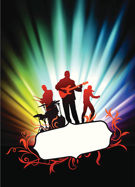 Live Music Band on Tropical Frame with Spectrum Background vector art illustration