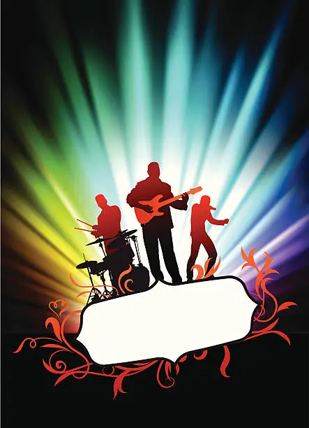 Vector illustration of Live Music Band on Tropical Frame with Spectrum Background