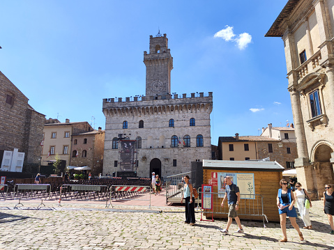 Palazzo Comunale and the tower of St. Andrea church on Piazza della Repubblica in old town Orvieto, Italy.