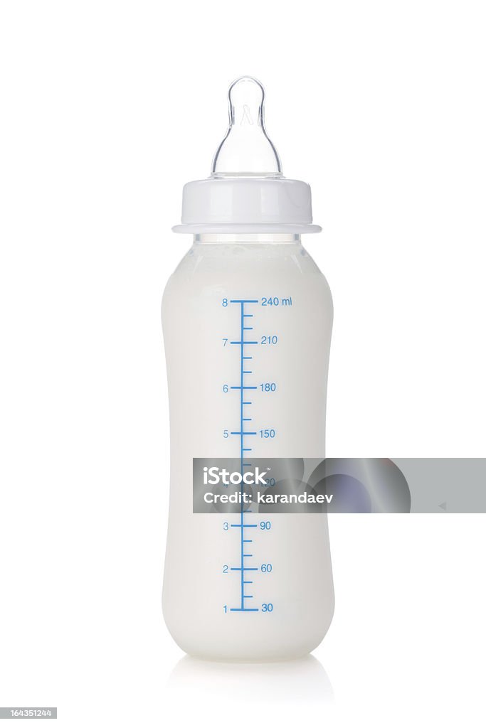 Baby Bottle Baby bottle with milk, isolated on white background. Baby - Human Age Stock Photo