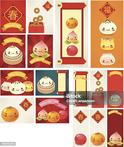 Chinese New Year Greeting Card Stock Illustration - Download Image Now - Dim Sum, Baozi, Cartoon